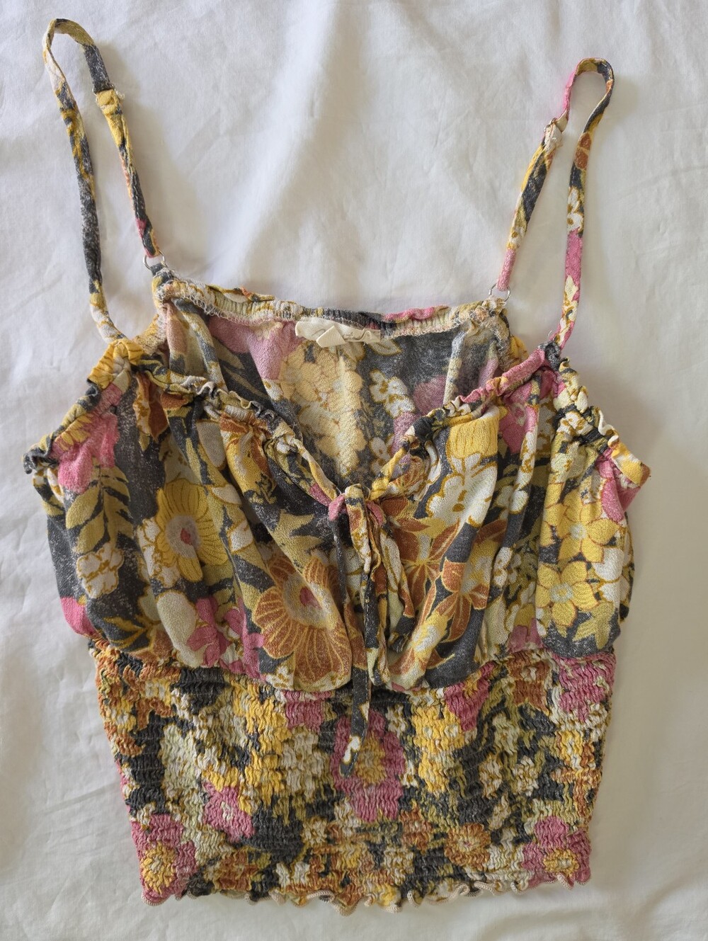 Mystree Groovy 70s Floral Smocked Crop Top Small Whimsigoth Cottagecore